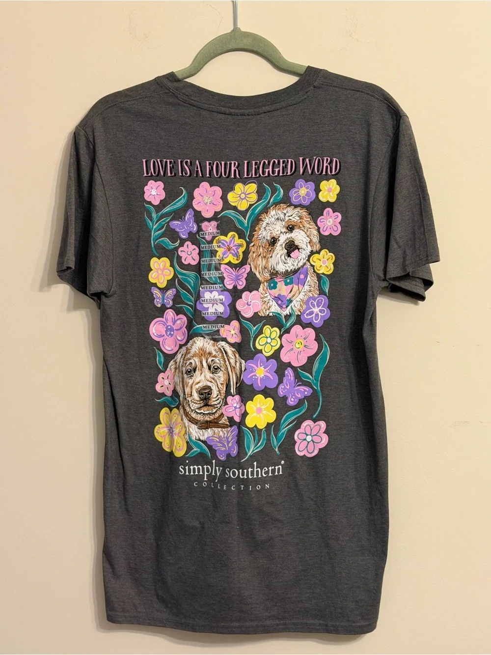 Simply Southern Charcoal Tee with Pastel Floral Dog Design - Picture 4 of 4